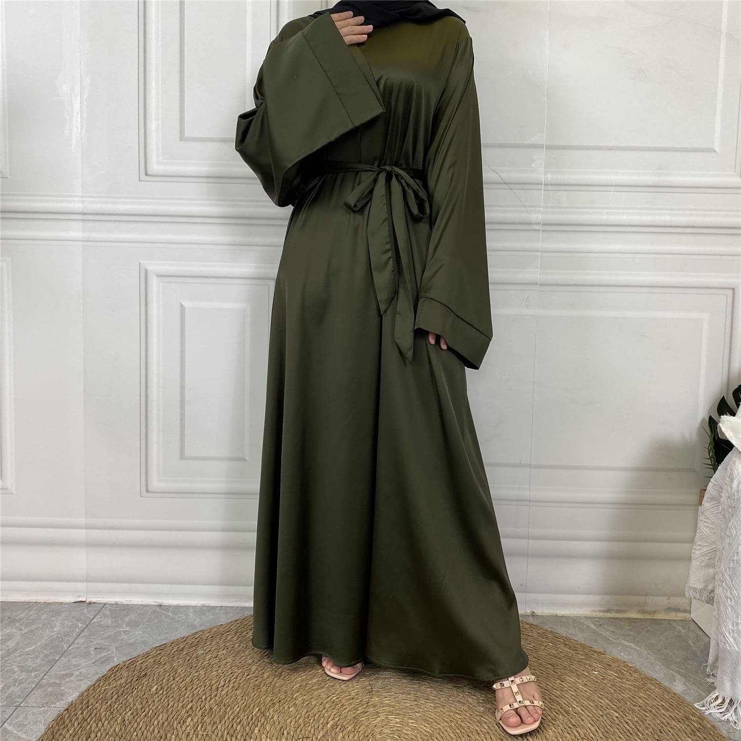 Ayla Satin Tie-Waist Abaya